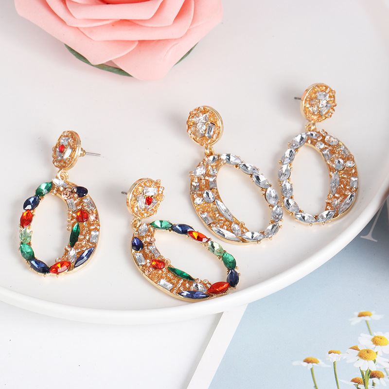 New Geometric Ear Studs Color Diamond Inlaid Glass Earrings Wholesale display picture 2