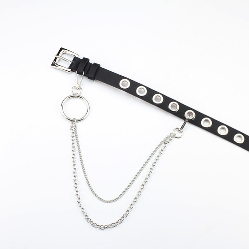 Factory direct supply of punk style chain belts, punch-free hollow belts, Korean style fashionable and versatile men's and women's belt decorations