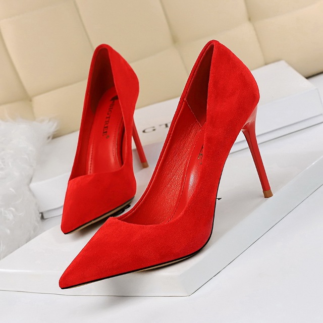slim-heeled high-heeled suede shallow pointed high-heeled shoes