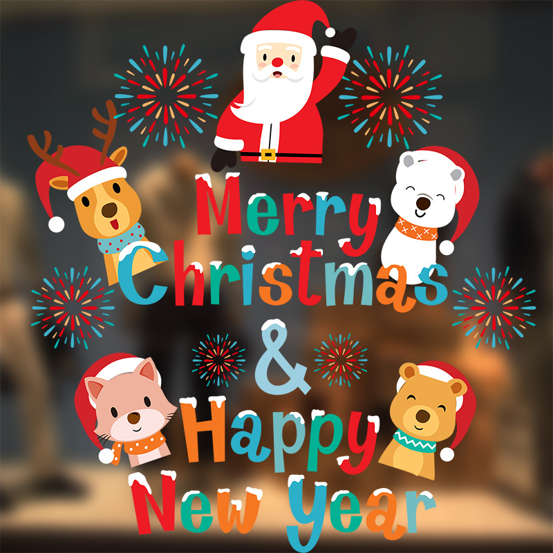 Décorations de Noël colorées, autocollants en film électrostatique sans trace, décalcomanies pour vitrines de magasin, autocollants pour verre de Noël_voghion.com