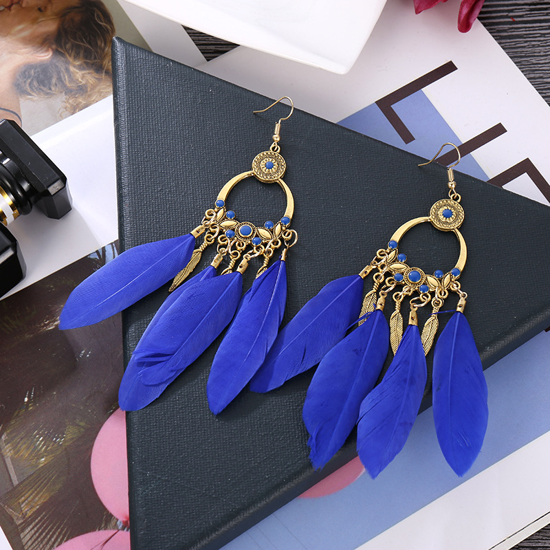 1 Pair Ethnic Style Feather Alloy Plating Women's Drop Earrings display picture 4