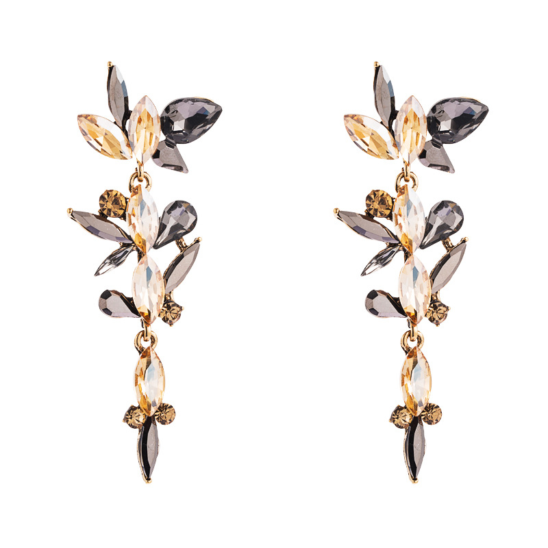 Jewelry Earrings Long Leaves Rhinestones Similan Fashion Long Tassel Earrings Women display picture 9
