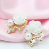 Fresh earrings, retro zirconium from pearl, suitable for import, city style, flowered