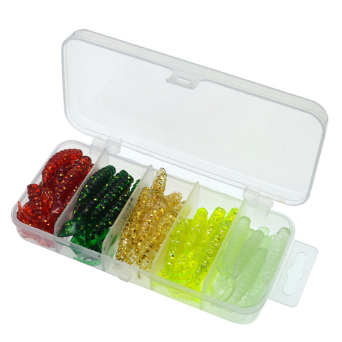 Wholesale 50 pieces of 5cm boxed soft bait curly tail maggot set multi-color bionic fake bait lure fishing gear lure