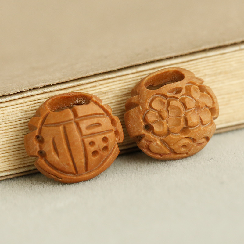 龍紋梅花福字手工雕刻植物工藝品DIY飾品配件散珠子吊墜挂件