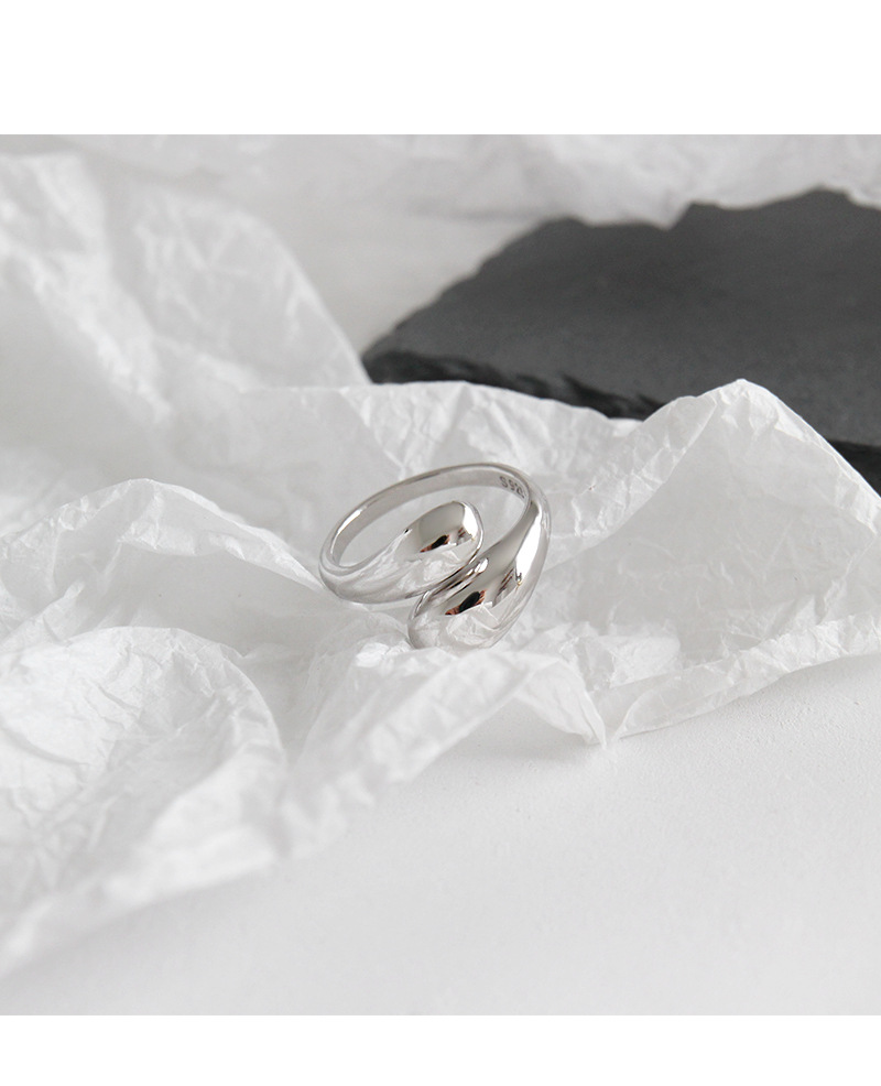 Jt307 Korean Style S925 Sterling Silver Ring Cold Style Minimalist Glossy Water Drop Open-End Ring f