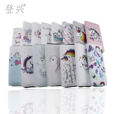 新款独角兽组合系列卡通PU长款钱包 学生钱夹手拿包来图F制登兴|ru