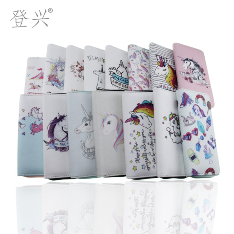 新款独角兽组合系列卡通PU长款钱包 学生钱夹手拿包来图F制登兴|ru