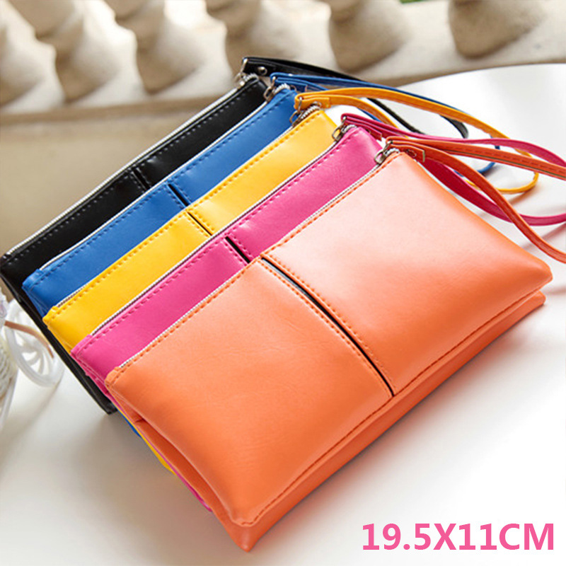 Wallet with zipper, polyurethane shoulder bag, long handheld small clutch bag, card holder, portable hand loop bag, Korean style, Birthday gift