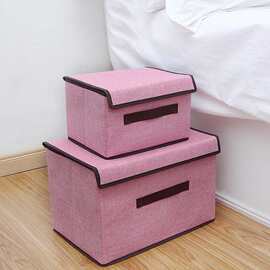 厂家直供棉麻可折叠日用衣物收纳盒小号带盖收纳箱整理盒整理箱