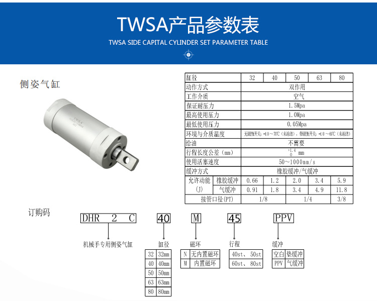机械手配件TWSA90度转动侧资气缸