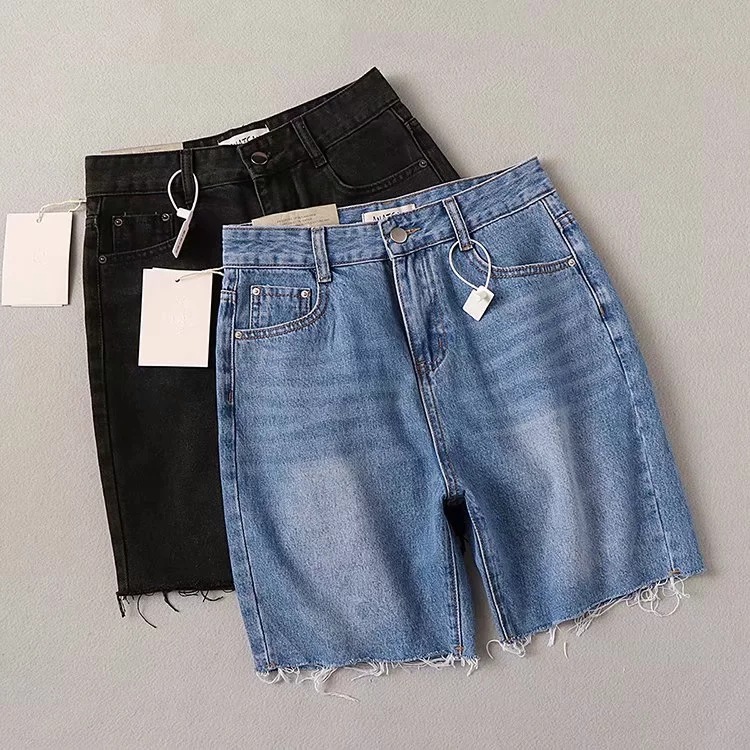  Summer Frayed High Waist Thin Wide Legs Denim Shorts NSAC37417