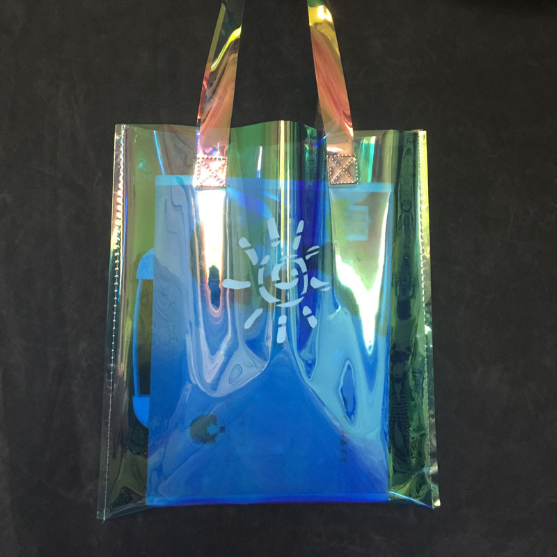 PVC防水彩色幻彩购物袋炫彩镭射塑料透明手提袋印刷LOGO
