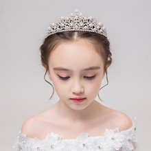 兒童皇冠頭飾公主女童王冠水晶珍珠發箍小孩生日發卡演出頭飾批發