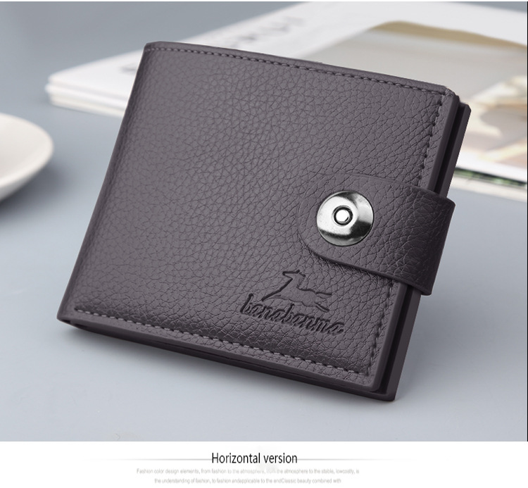 Business, Travel Occasion Business Short Wallet Men's Wallet Retro Buckle Horizontal Gift Money Clip Foreign Trade