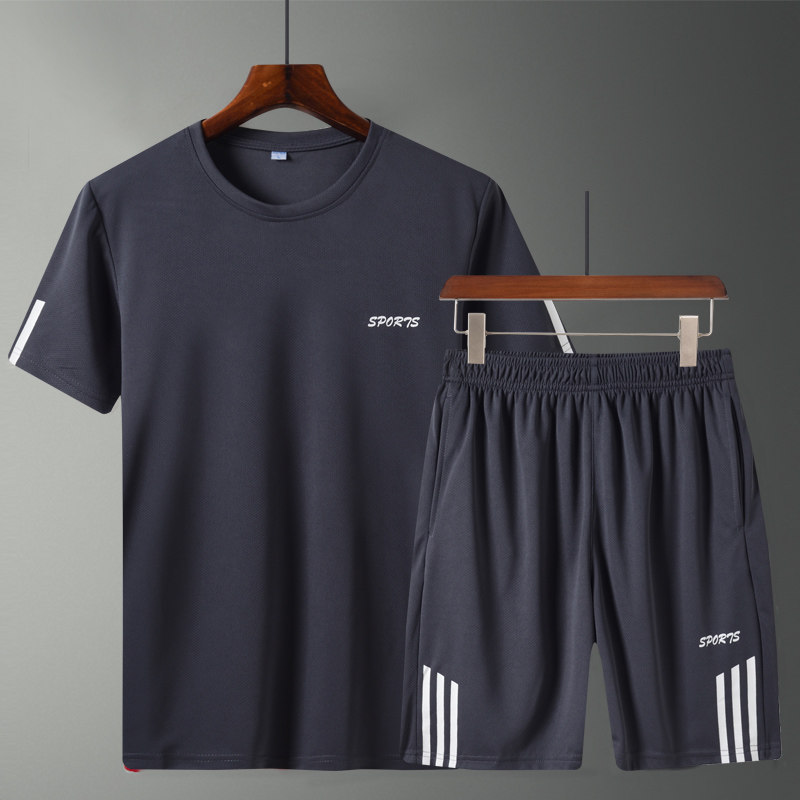 夏季男士套装短袖T恤青年运动跑步服1套宽松大码短裤速干男装两件