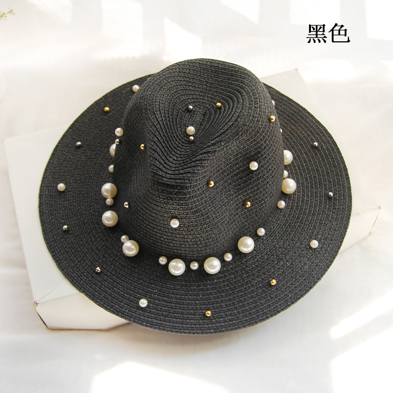 Wide-brimmed top hat, pearl sun hat, summer hat for women, Korean version, vacation and outing, beach hat, sun protection and shade hat detail image 8