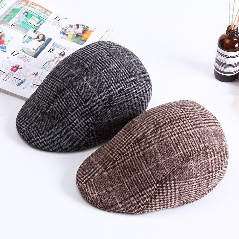 Retro cap men's autumn and winter plaid...