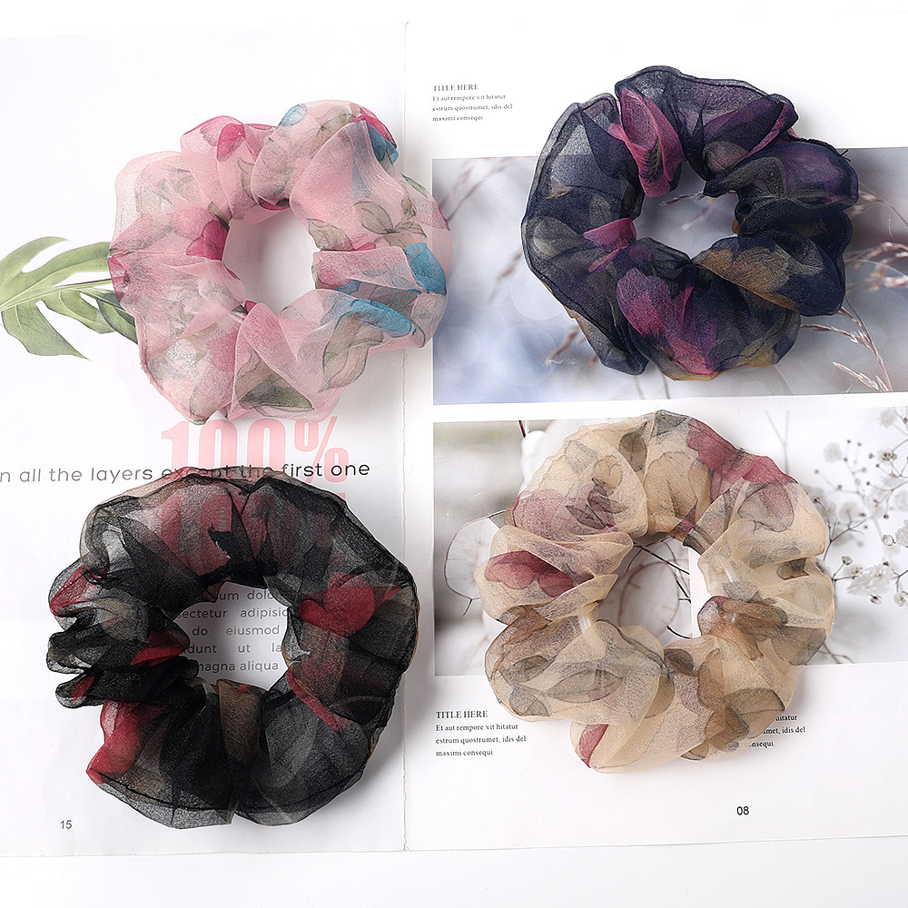 New Fashion Fabric Lace Yarn Small Fragrance Wind Flowers Cheap Scrunchies Wholesale display picture 12