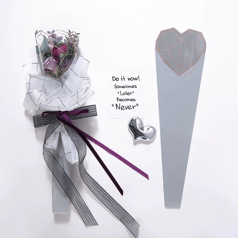 Sola Rosa bolsa de embalaje de diamante corazón bolsa única flor impermeable papel de embalaje Solo mini ramo bolsa de embalaje