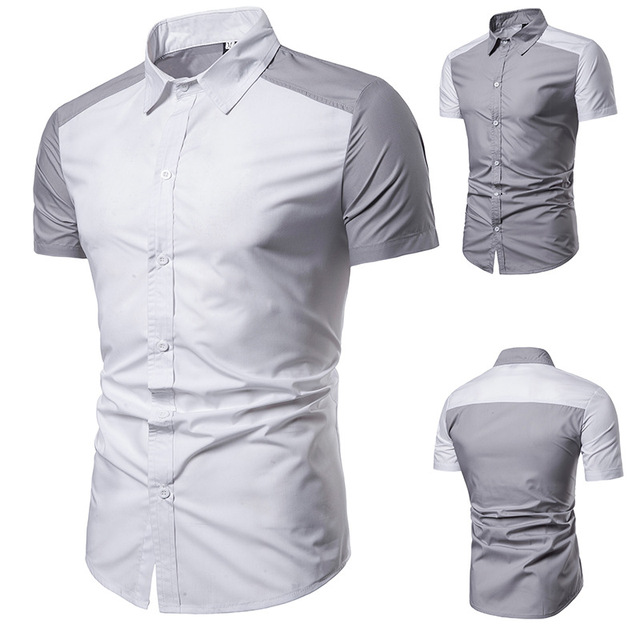 Fashion men’s short-sleeved shirt collar sleeves color matching 