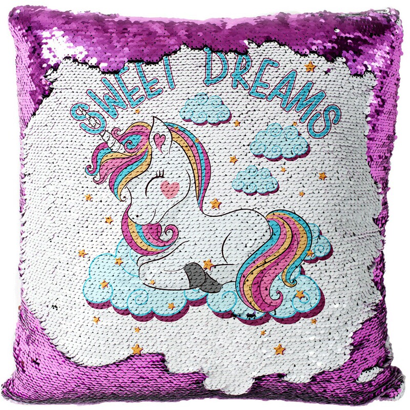 New Sequin Printed Unicorn Pillow Case Bead Flip Fashion Sofa Pillow Case Car Cushion