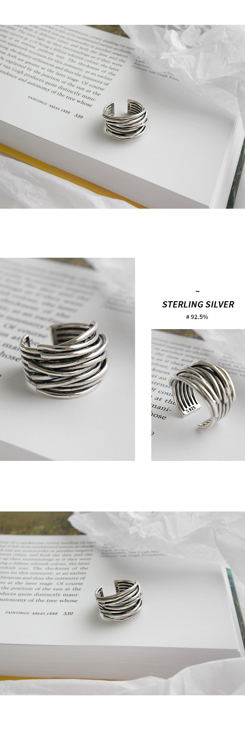 Retro Geometrisch Sterling Silber Überzug Offener Ring 1 Stück display picture 3