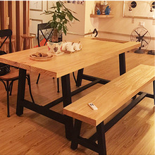实木餐桌铁艺桌椅 loft长方形复古办公桌美式长凳餐桌椅组合