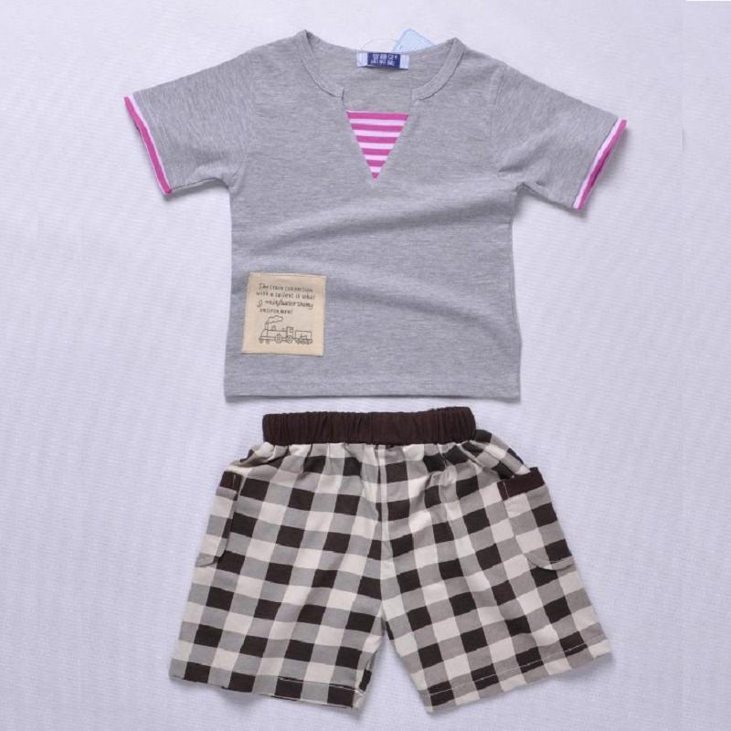 goods in stock summer Young children Korean Edition neutral Children's clothing Short sleeved shorts suit pure cotton Park Collar With children