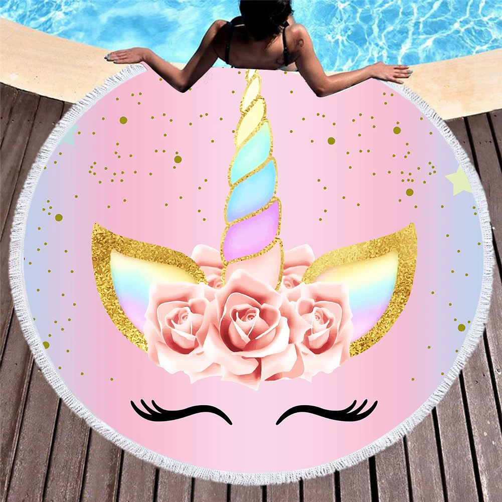 В наличии Европейское и американское круглое печатное пляжное полотенце из микрофибры с цифровой печатью пляжное банное полотенце Розовый Единорог
