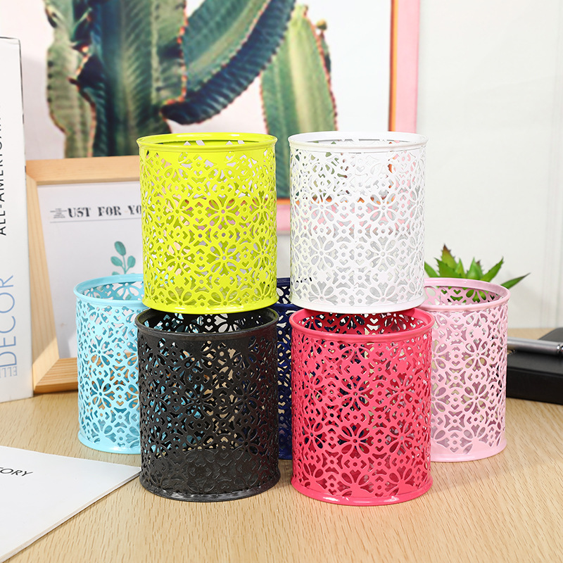 크리 에이 티브 사무용 학생 용품 라운드 철 펜 용기 다기능 해바라기 중공 데스크탑 보관 펜 용기