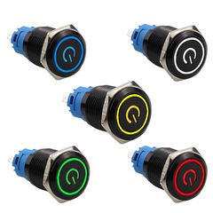 12 16 19 22mm Oxidized Black Shell Self-locking Resettable LED Waterproof Metal Push Button Switch with Symbol 
