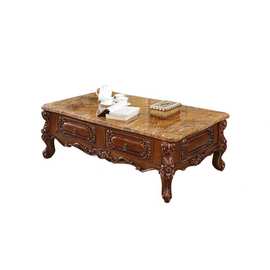欧式奢华长茶几美式客厅大理石雕花茶几高档小户型实木茶几桌深色