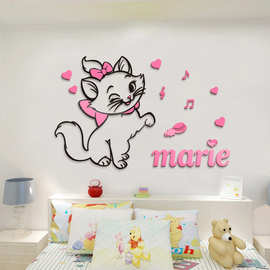 玛丽猫可爱小猫咪公主房间女孩卧室墙壁装饰贴纸亚克力3D立体贴画