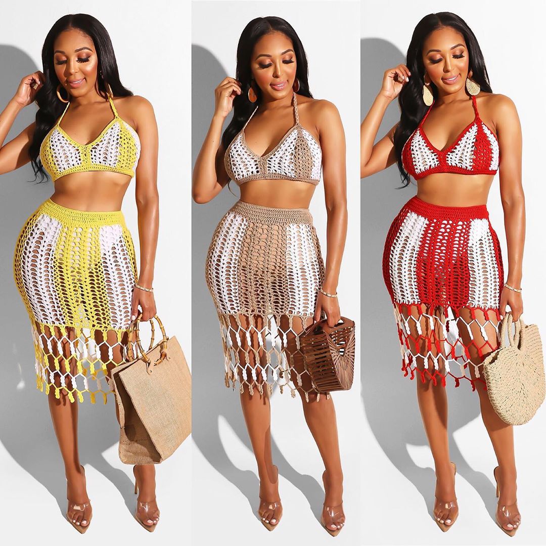 Color Matching Woven Beach Skirt 2 Piece Set NSOSM65280