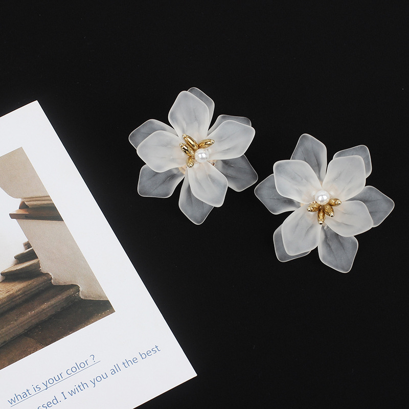 Korea White Frosted Resin Flower Bohemian Style Earrings Wholesale Nihaojewelry display picture 9