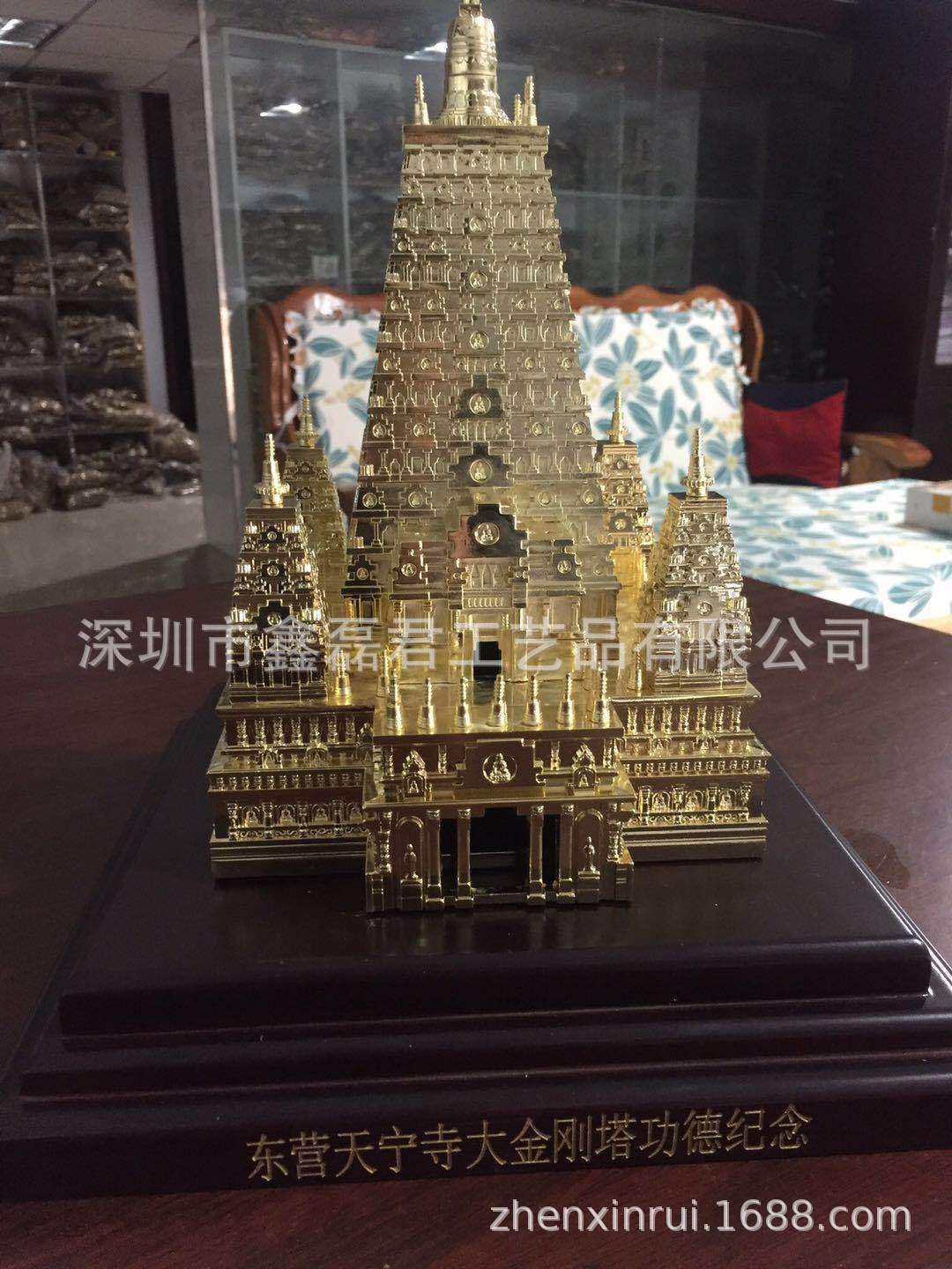 customized Metal Architecture Gold-plated Bodhi Gaya  Adamantine Tower Ancient Architectural Buildings House Model Decoration