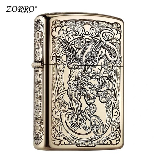 Laser deep carving hand polished ZORRO Hong Kong Zorro kerosene lighter classic four-sided engraving with multiple pictures optional