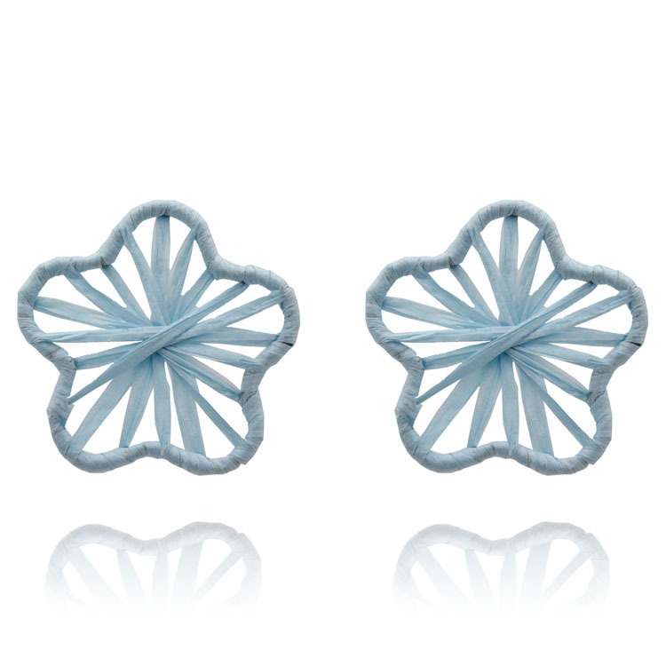 跨境欧美热销耳饰五星合金耳环纯手工编织拉菲草S925银针耳饰