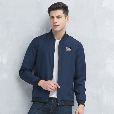 2019秋季新款男装夹克上衣青年简约韩版休闲立领茄克男士短款外套