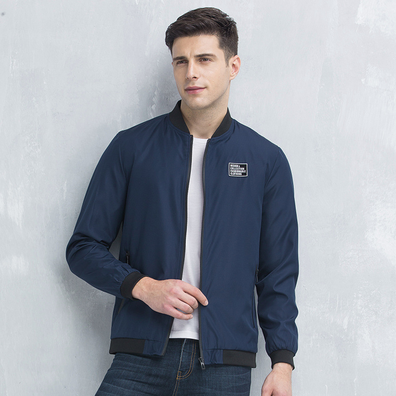 2019秋季新款男装夹克上衣青年简约韩版休闲立领茄克男士短款外套
