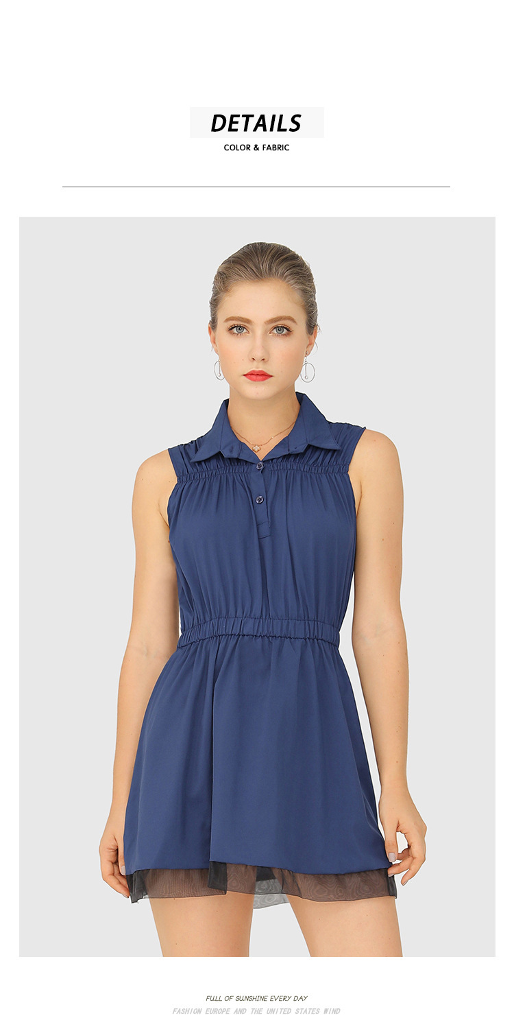 lapel sleeveless dark blue dress NSJR51560