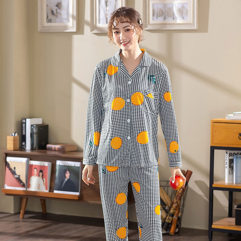 XNE-橙格子开衫长袖套装 (5)