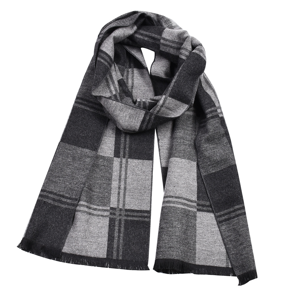 2022 New checkered scarf with double-sided imitation cashmere for autumn and winter warmth, men's shawl_voghion.com