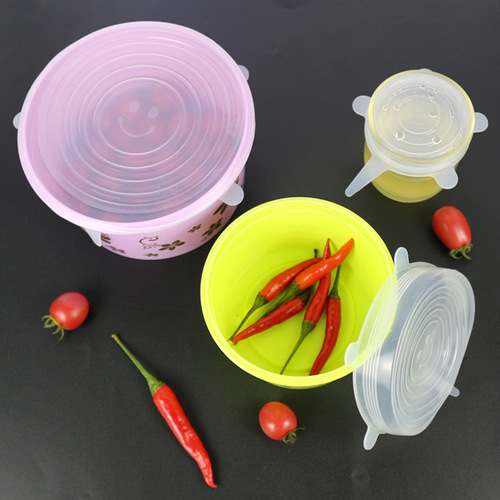 6 pieces of silicone fresh-keeping lids, silicone bowl lids, silicone plastic wrap, microwave oven lids, stretch lids, elastic sealing lid sets