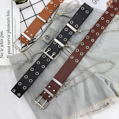 Women's Hip Hop Wide Pants Belt Iron Hoop Chain Double Row Steam Eyelet Belt Student Fashion Decorative Belt Dropshipping