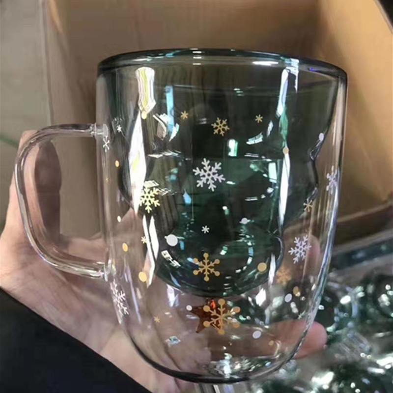 吹制烤花纸带手柄双层防烫玻璃茶壶量杯烧杯试管杯创意网红新款