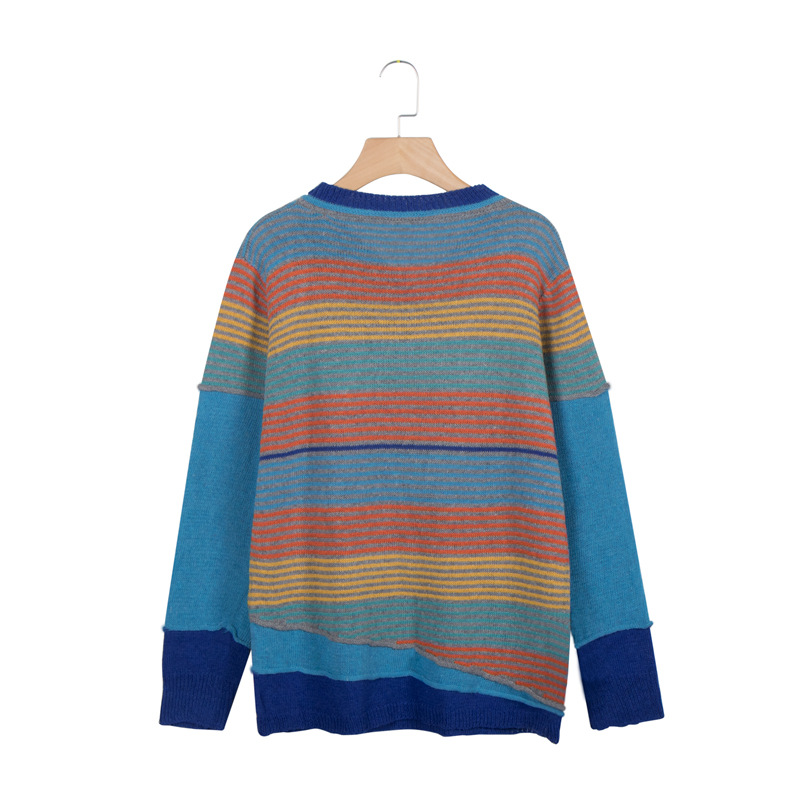 new multicolor stitching striped long-sleeved sweaters NSLK11355