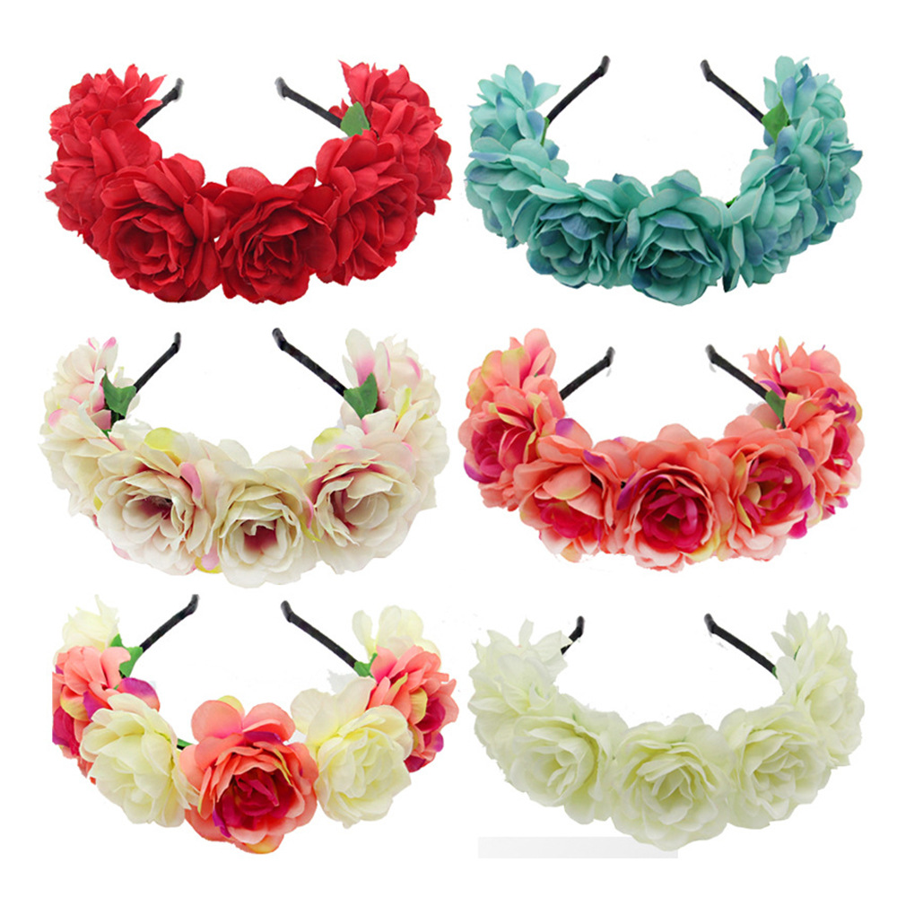 Ladies Garland Simulation Silk Rose Flower Headband Children's Hair Accessories display picture 1