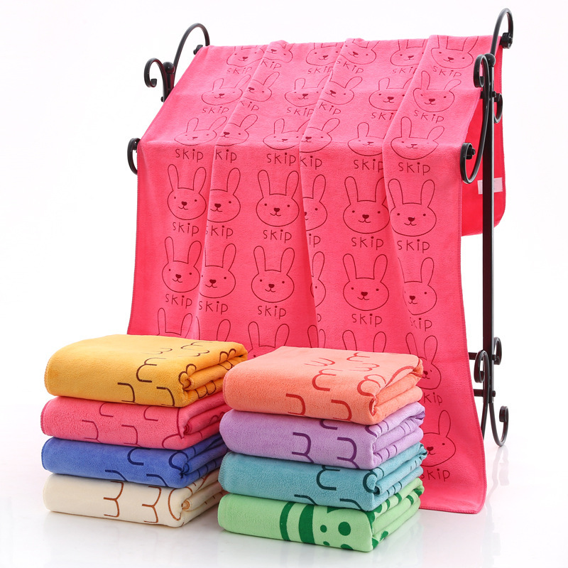 Towel factory wholesale fiber thickened 400g bath towel 70*140 cartoon absorbent printed bath towel a generation of hair